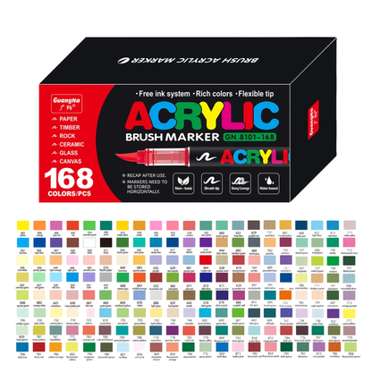 Professional 168 Colour Marker Set Soft Tip Acrylic Pens