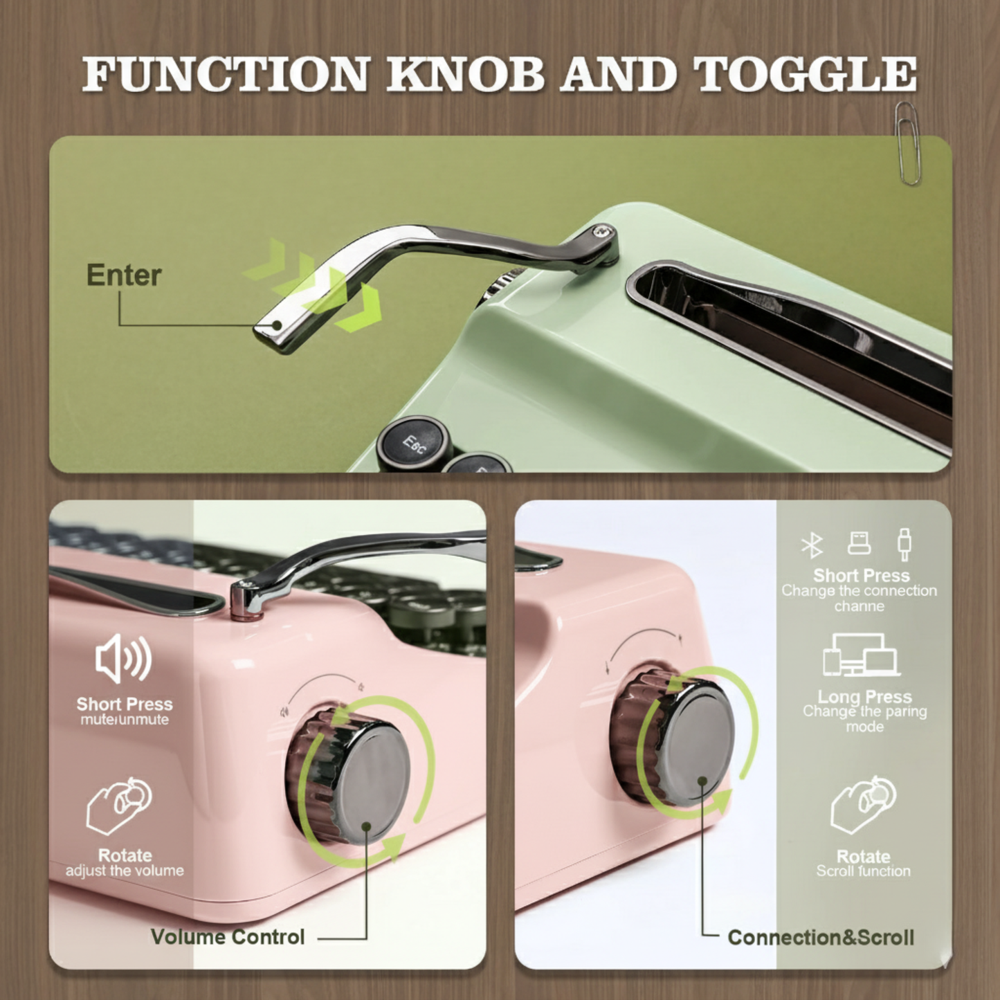 Wireless Retro Mechanical Keyboard Pink RGB Typewriter Style Linear Switch