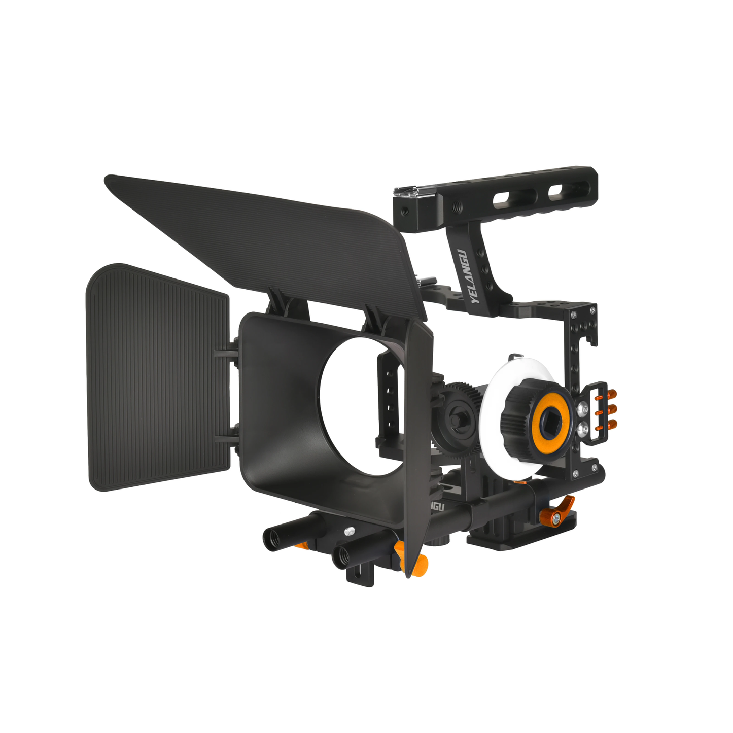 Professional Camera Cage with Dual Cold Shoe Mounts Orange