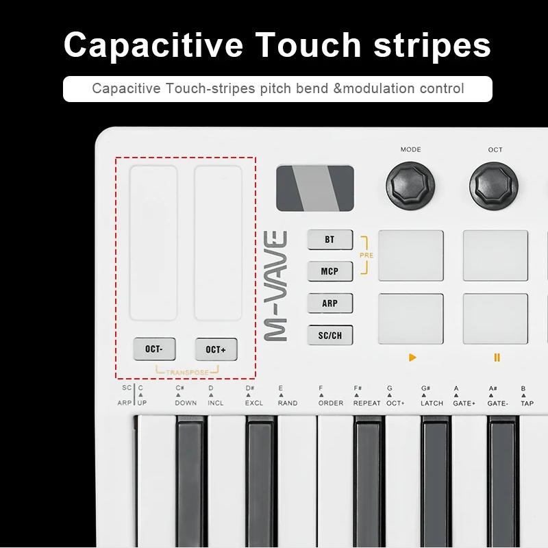 Portable 25 Key MIDI Keyboard with RGB Pads and USB Control