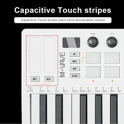 Portable 25 Key MIDI Keyboard with RGB Pads and USB Control