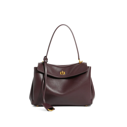 Spacious Leather Tote Bag Burgundy