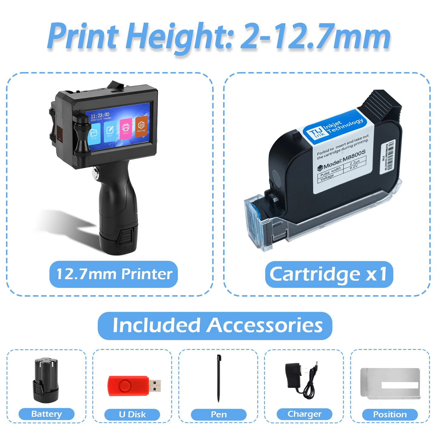 Handheld Batch Date and Barcode Inkjet Printer 12.7mm