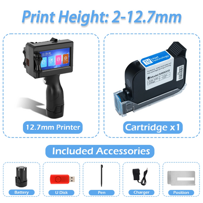 Handheld Batch Date and Barcode Inkjet Printer 12.7mm