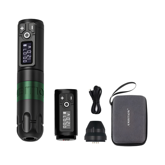 Cordless Tattoo Machine Kit Green 2400mAh Digital Display