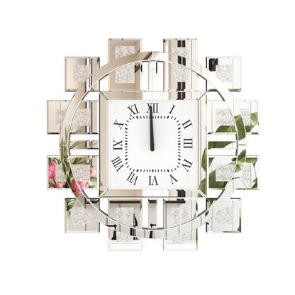 60cm Decorative Crystal Diamond Wall Clock Silver