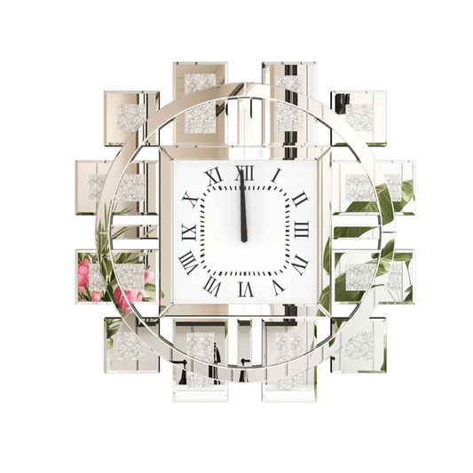 60cm Decorative Crystal Diamond Wall Clock Silver