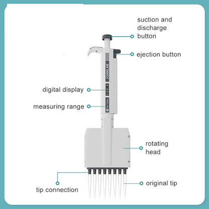 12-Channel Digital Micropipette 5–50µl Laboratory Tool