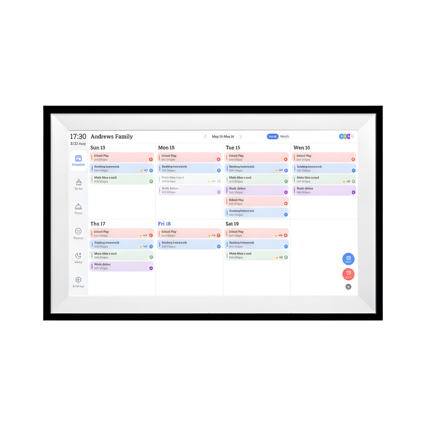 15.6 Inch Smart Touchscreen Digital Family Calendar Black