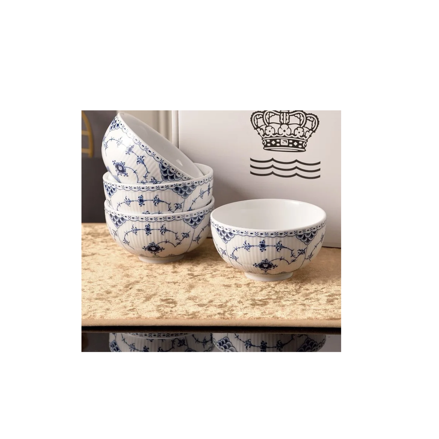 4.5in Blue Porcelain Tea Cup Set 4pcs