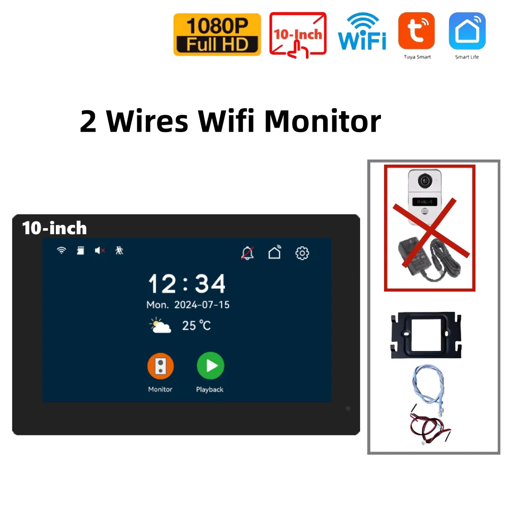 10 Inch WiFi Touch Doorbell Monitor 1080p Apartment Intercom