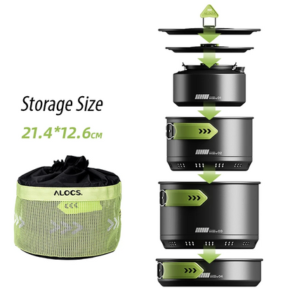 Portable Camping Cookware Set Pots Pan Kettle Mess Kit