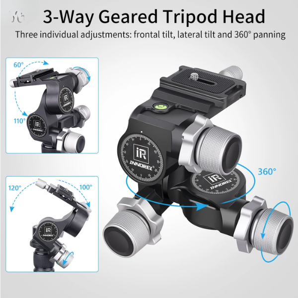CNC Geared Tripod Head with Arca Quick Release Plate