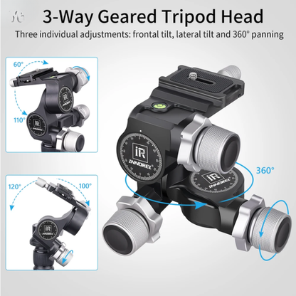 CNC Geared Tripod Head with Arca Quick Release Plate