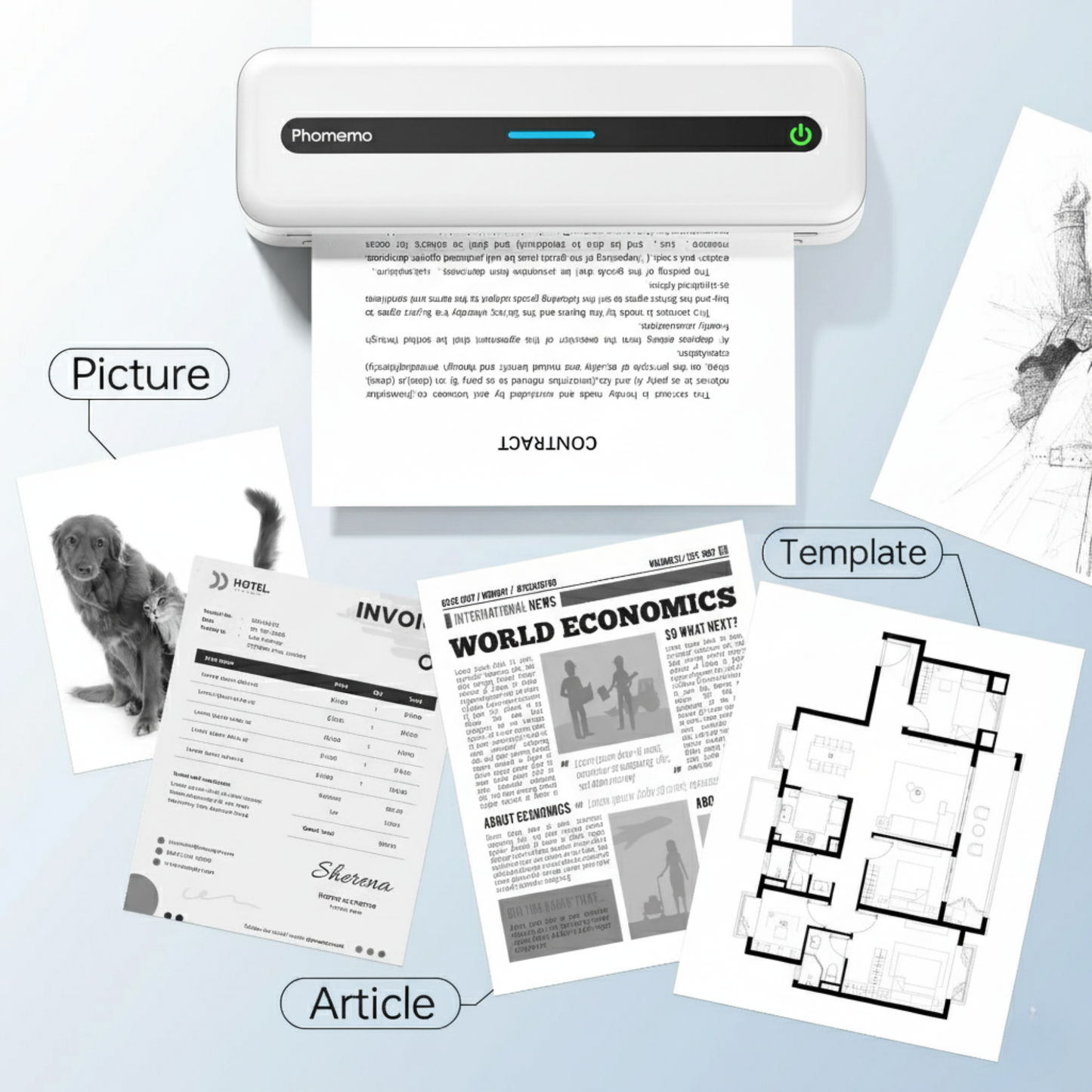 Wireless Inkless Thermal Printer for Phone and Laptop White