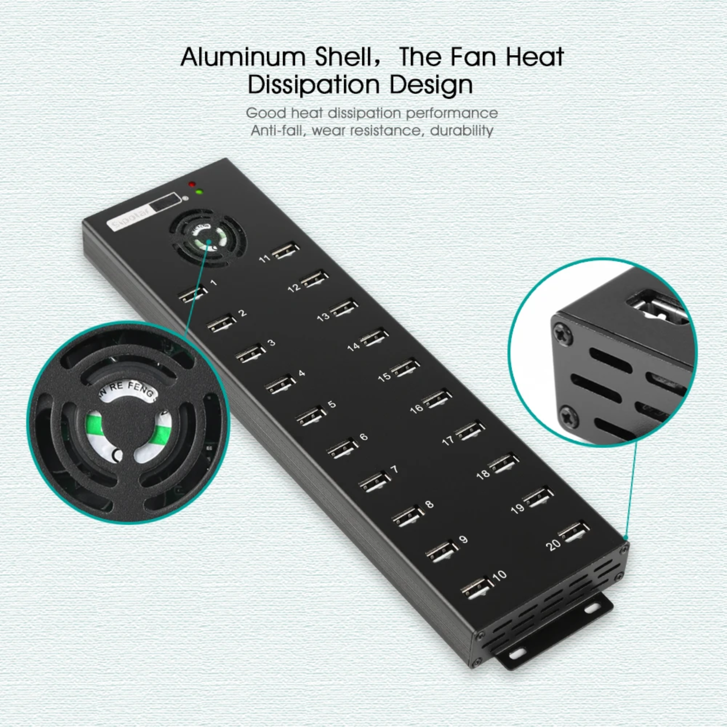 20-Port USB 2.0 Charging Hub with 12V Power Adapter