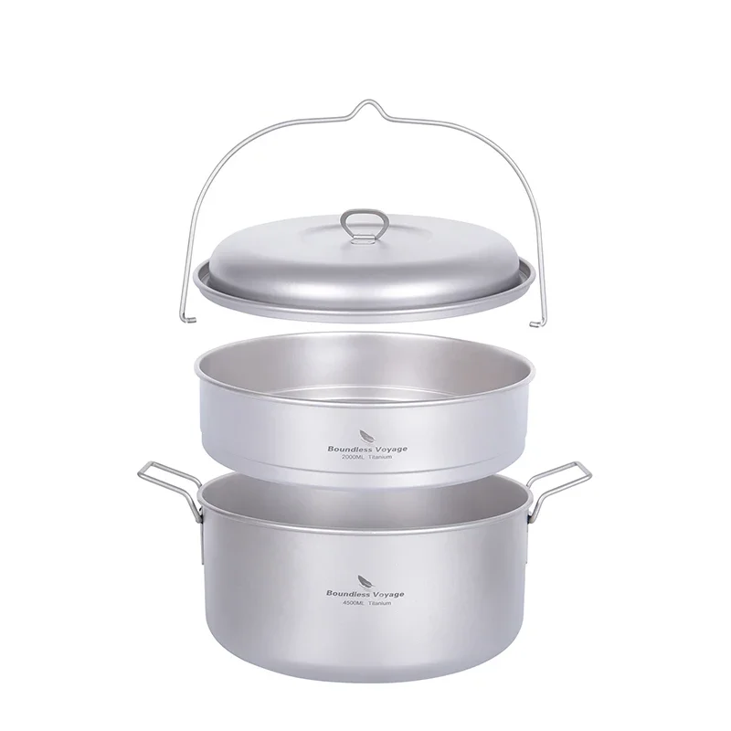 Portable 4.5L Titanium Pot with 2L Steamer Set