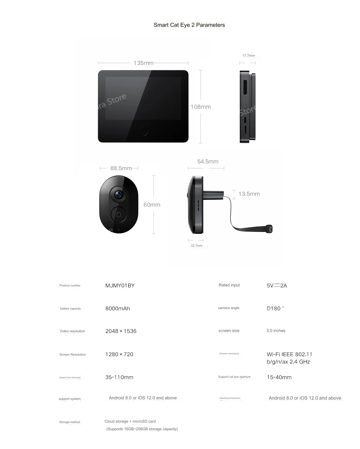 Smart Wireless Video Doorbell with 5" Screen and 720p Night Vision