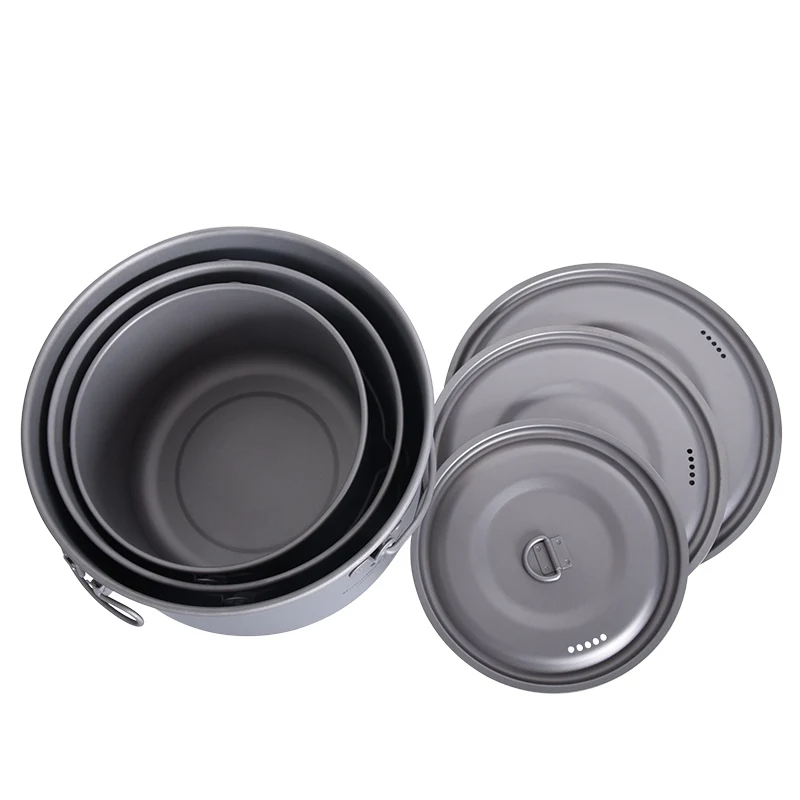 Portable Titanium Cooking Pot Set for Outdoor Camping