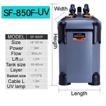850UV Three-in-One External Filter with UV Sterilizer