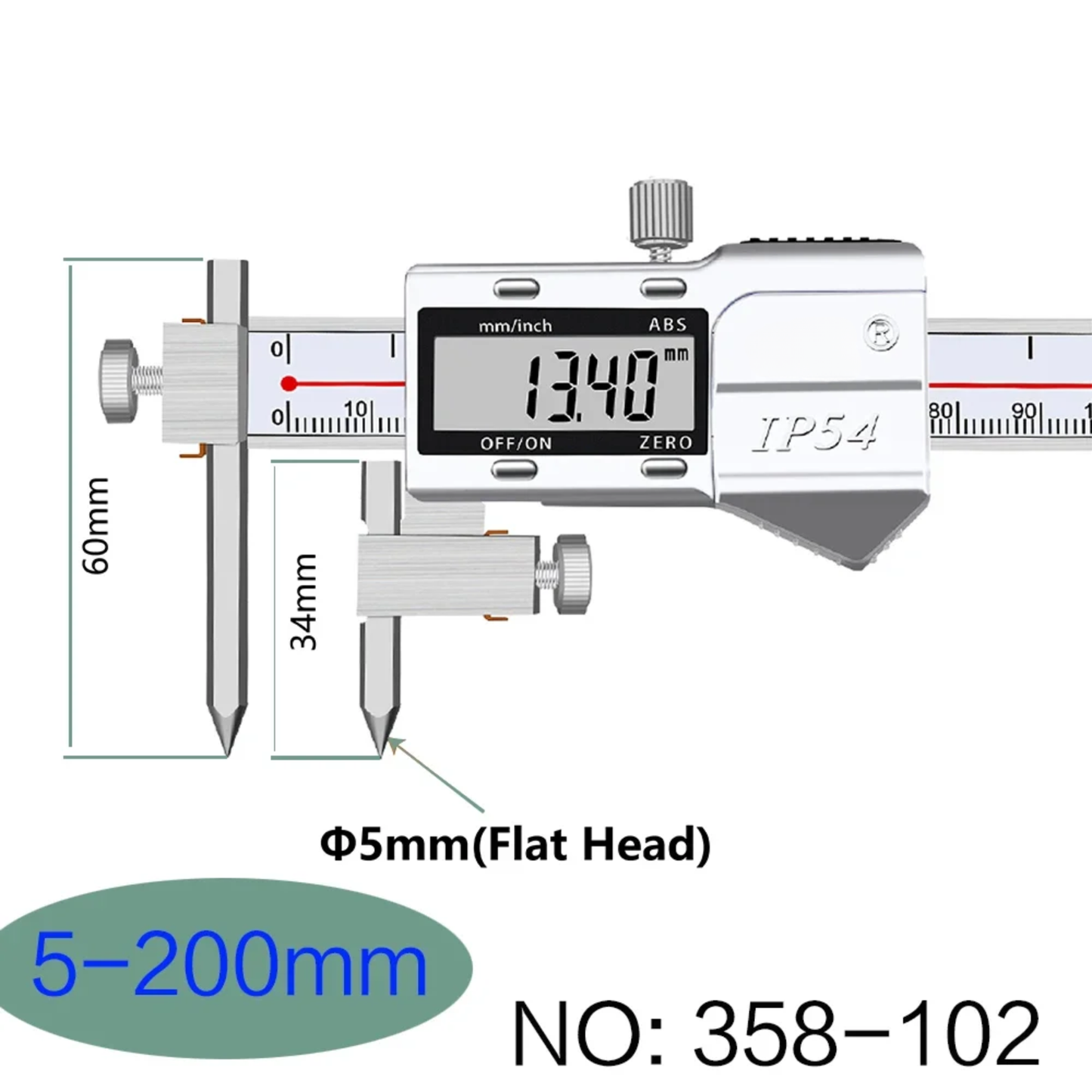 5–200mm Electronic Caliper with Cone Probe
