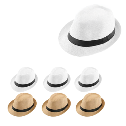 6-96pcs Roll Up Straw Fedora Hats Beige Khaki