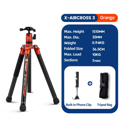 Portable Carbon Fiber Tripod for DSLR and Mirrorless Cameras Orange