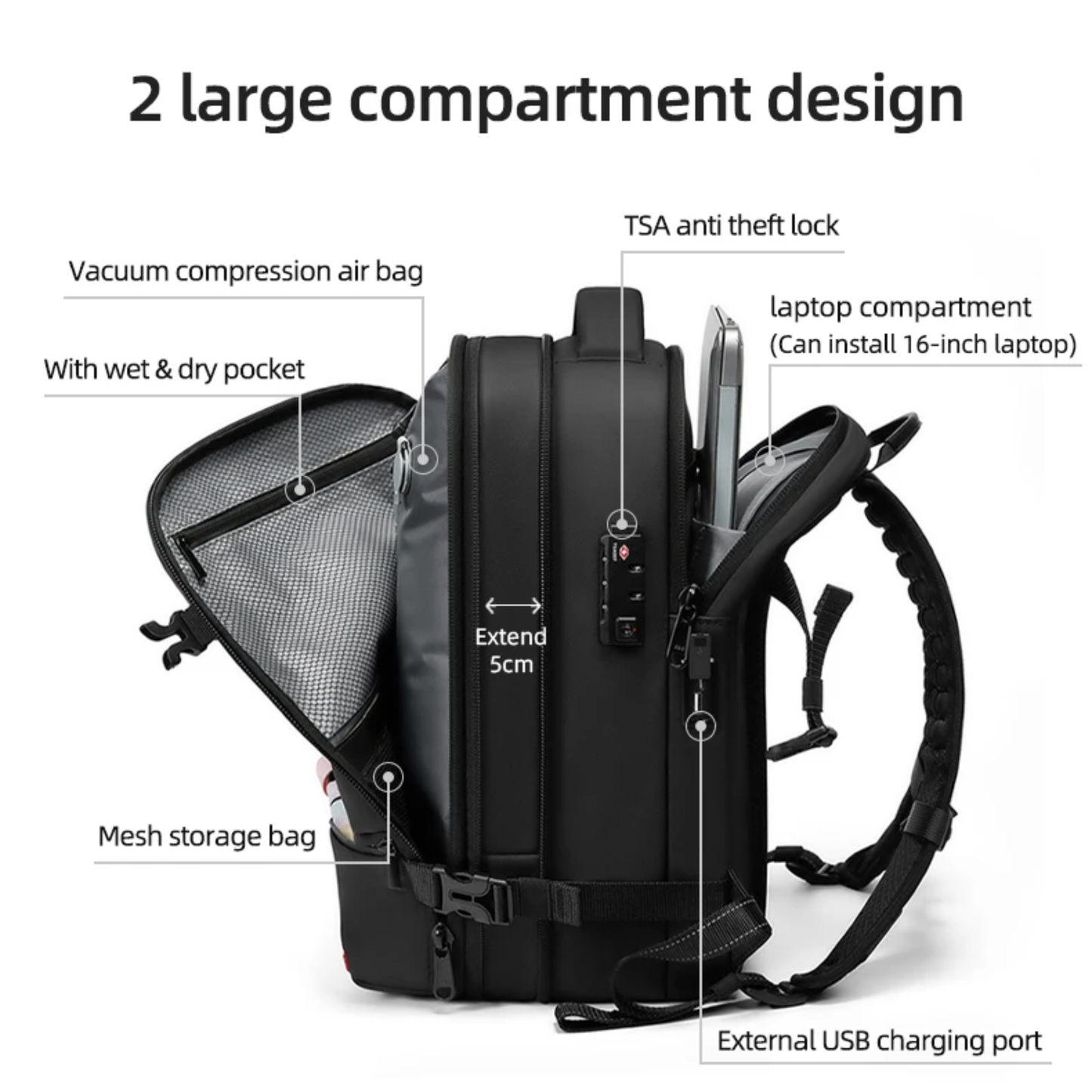 Portable Travel Laptop Backpack 16 Inch with Pump