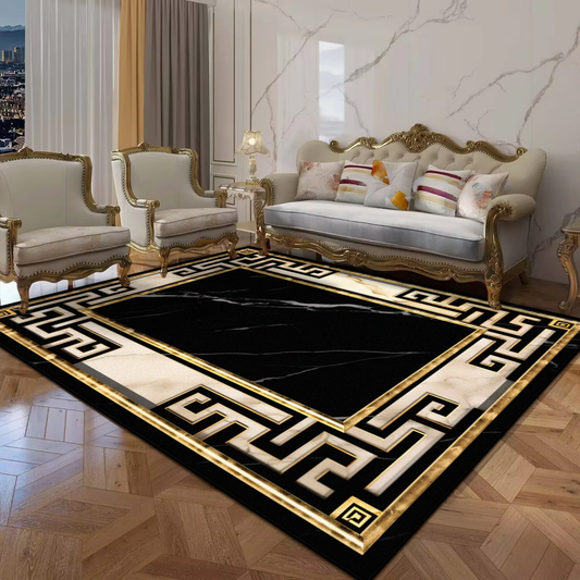 Modern Black Gold Marble Carpet Elegant Home Floor Decor 200x250cm