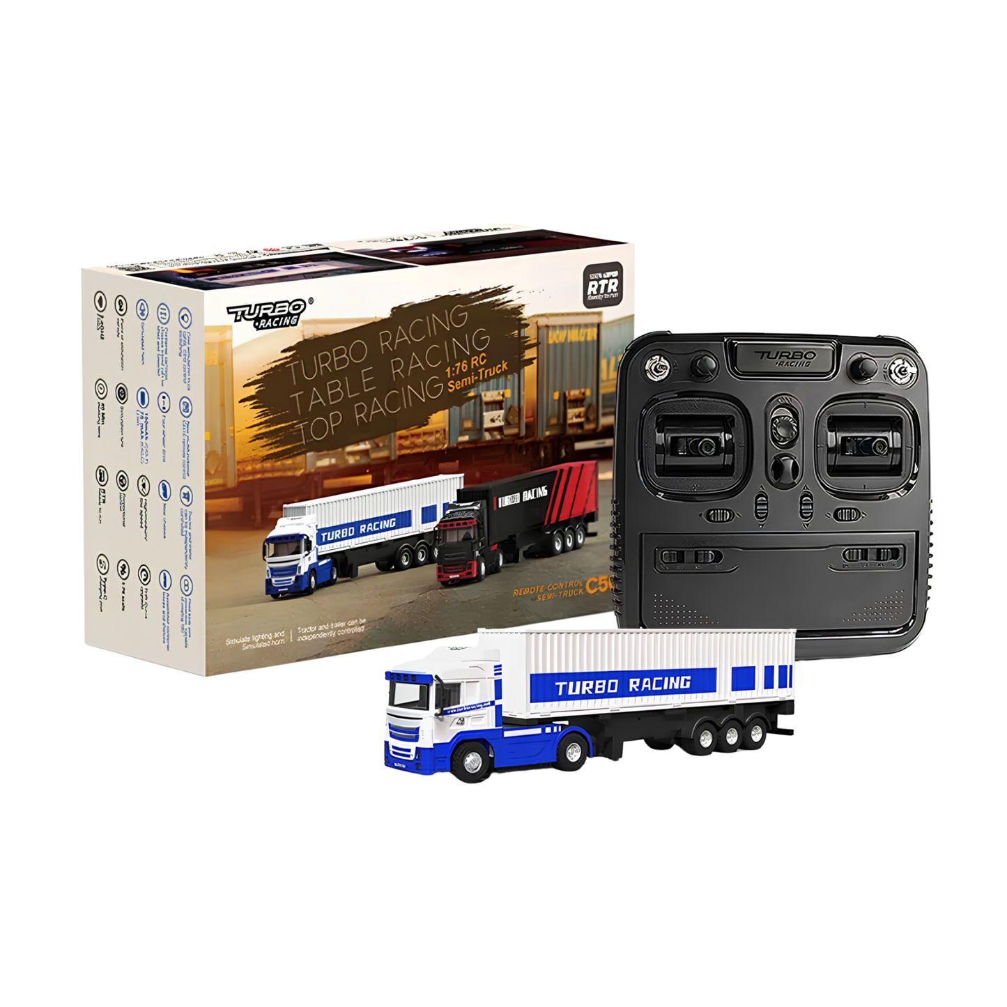 Full Proportional RC Truck 1:76 Semi RTR White