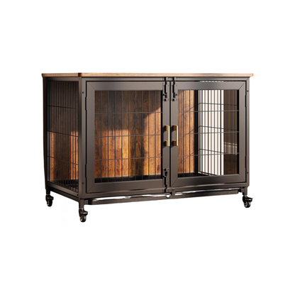 37.5" Wooden Dog Crate Furniture with Wheels