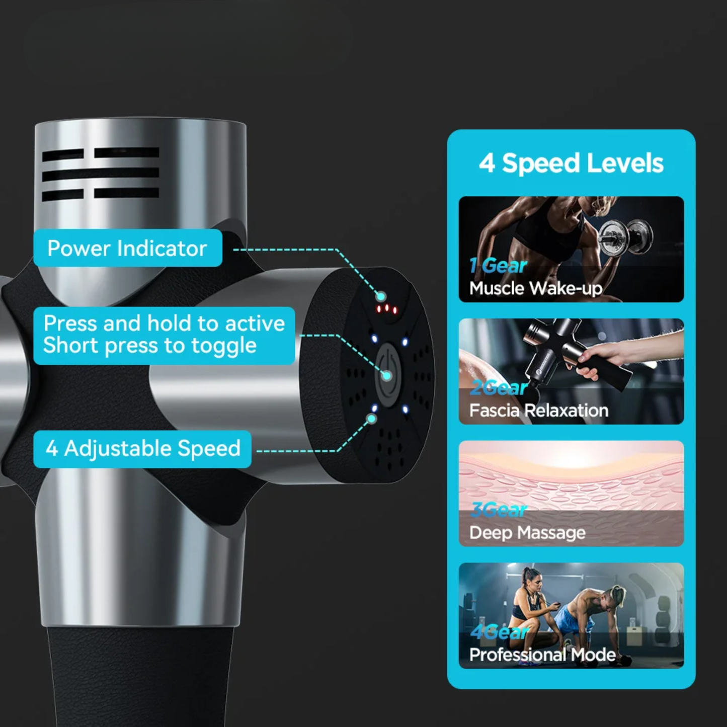Portable Deep Tissue Massage Gun with 8 Massage Heads
