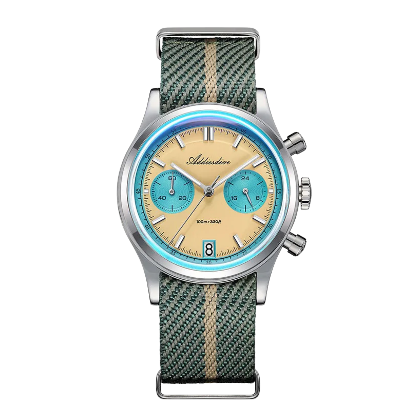 Retro Chronograph Quartz Watch 100m Waterproof Beige
