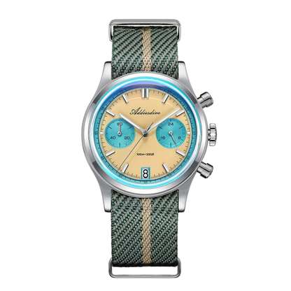 Retro Chronograph Quartz Watch 100m Waterproof Beige