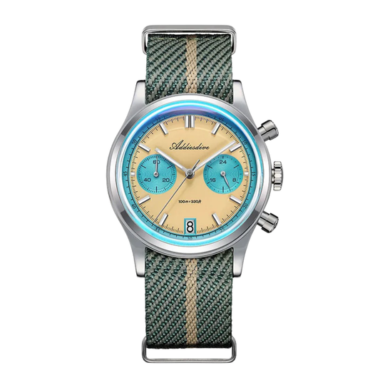 Retro Chronograph Quartz Watch 100m Waterproof Beige