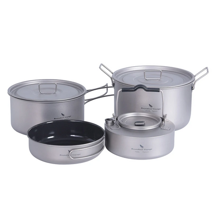 Portable 4-Piece Titanium Cookware for Outdoor Camping