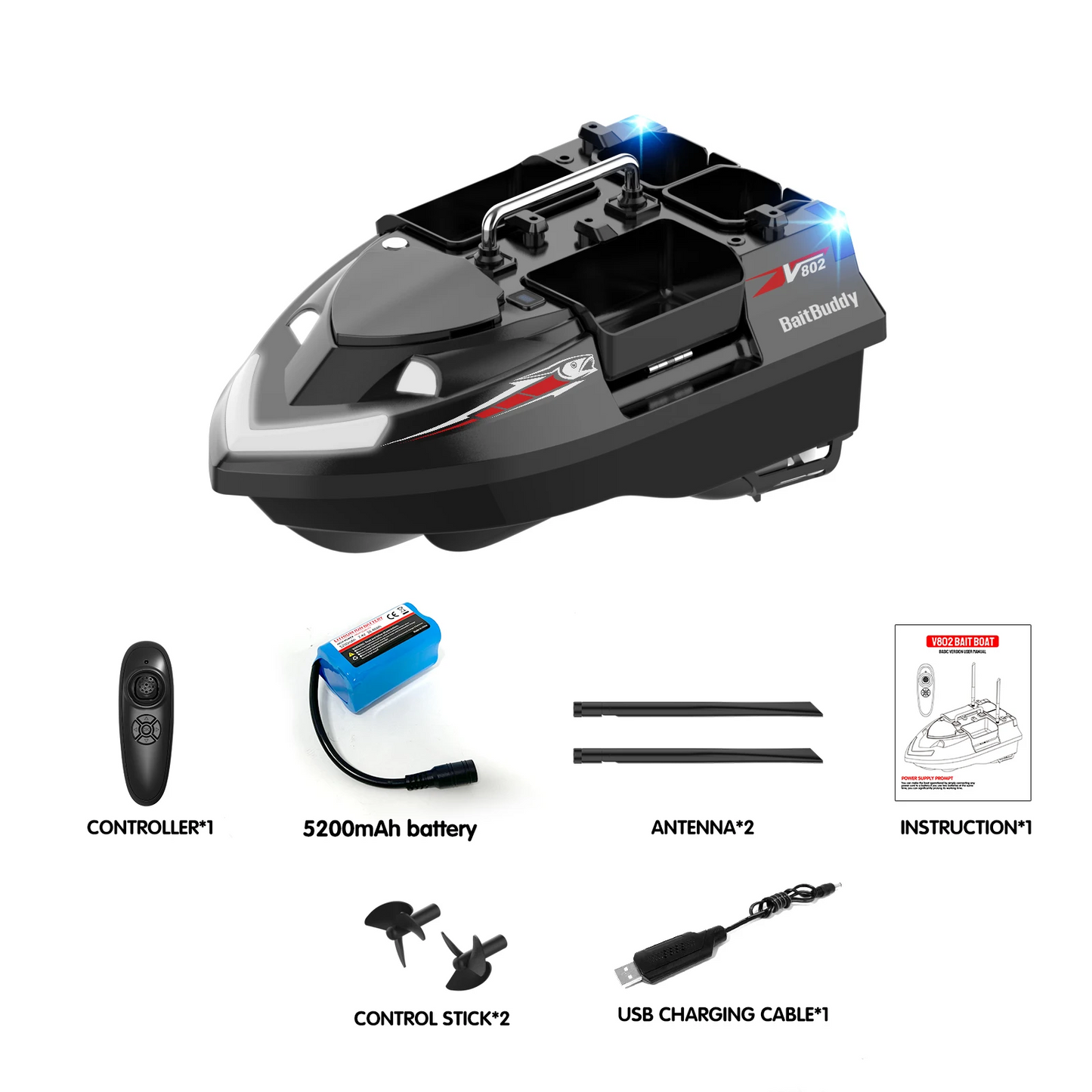 Portable Bait Boat 4 Hopper 5200mAh