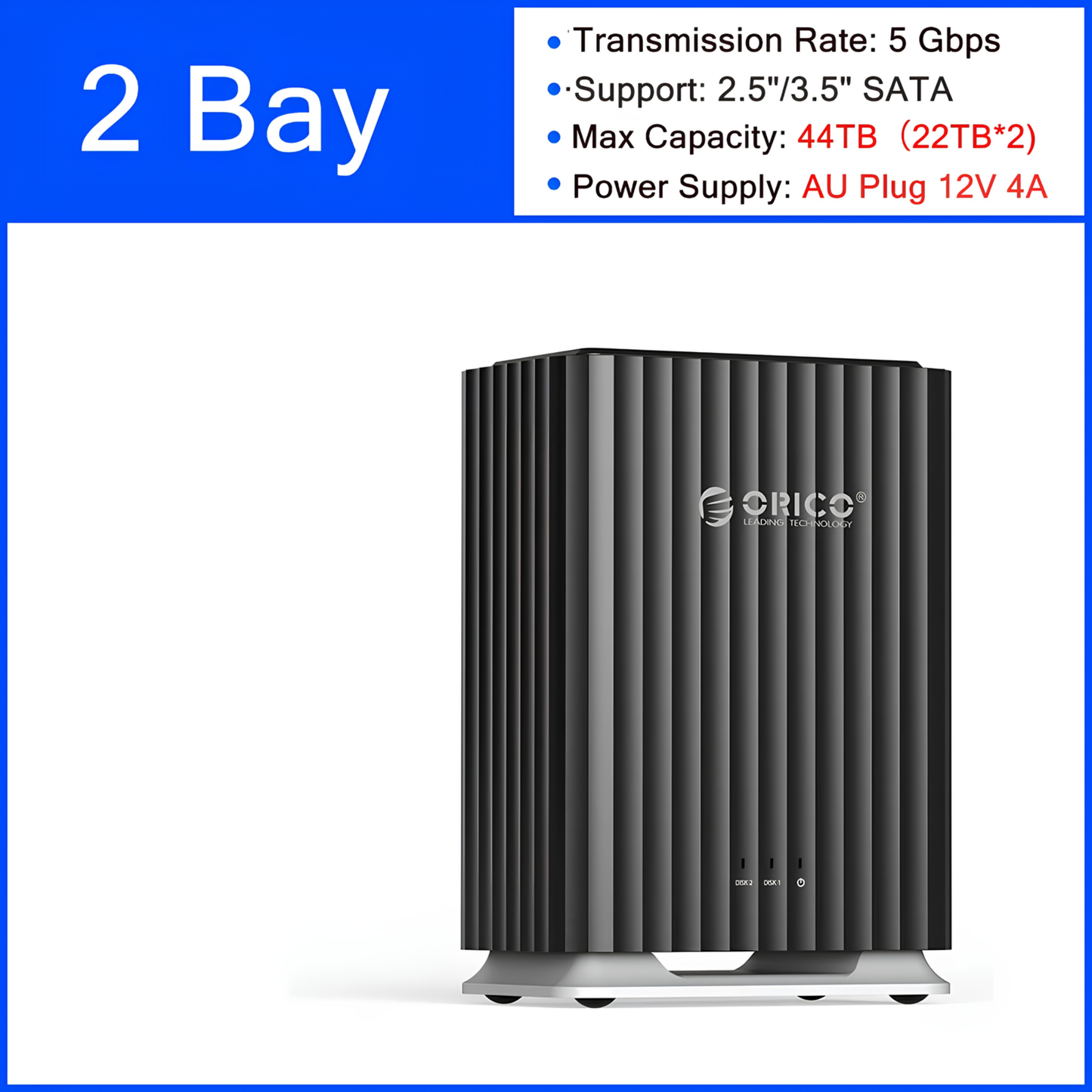 2 Bay External HDD Dock USB 3.0 Type-C Enclosure