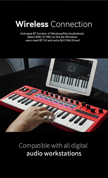 Pro 37 Key MIDI Keyboard with 8 Knobs and Synth