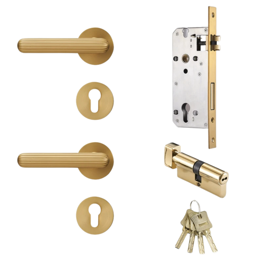 Modern Brass Door Handle Lock Set Bedroom Bathroom Lever