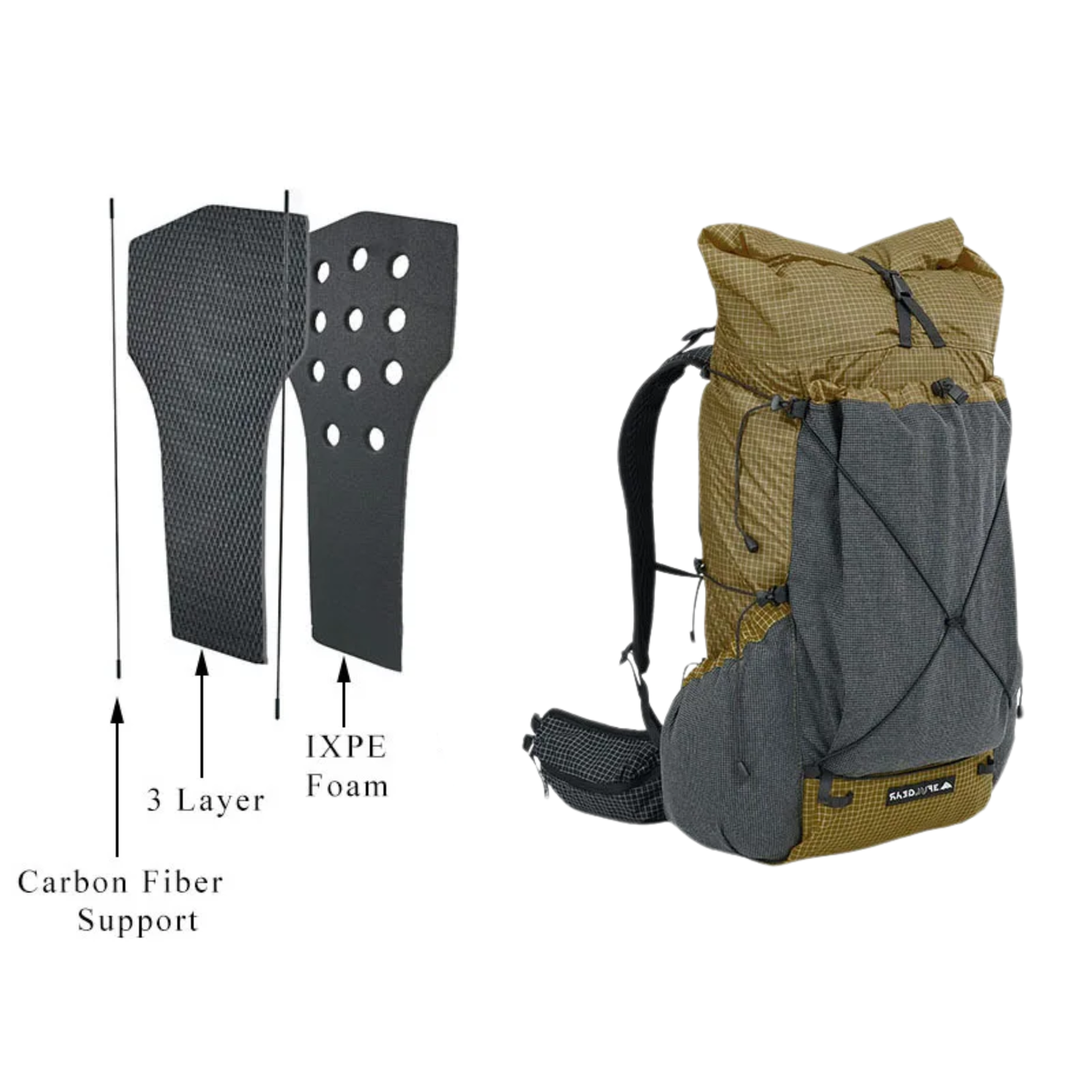 Ultralight Hiking Backpack 670g Waterproof Large Khaki