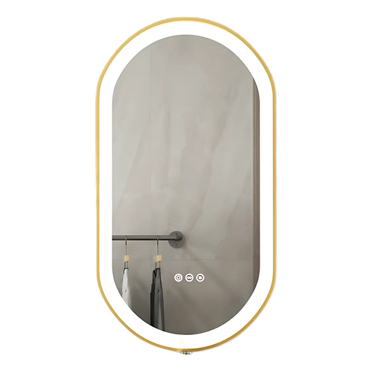 100x50cm Gold Frame Oval Mirror with LED & Demister