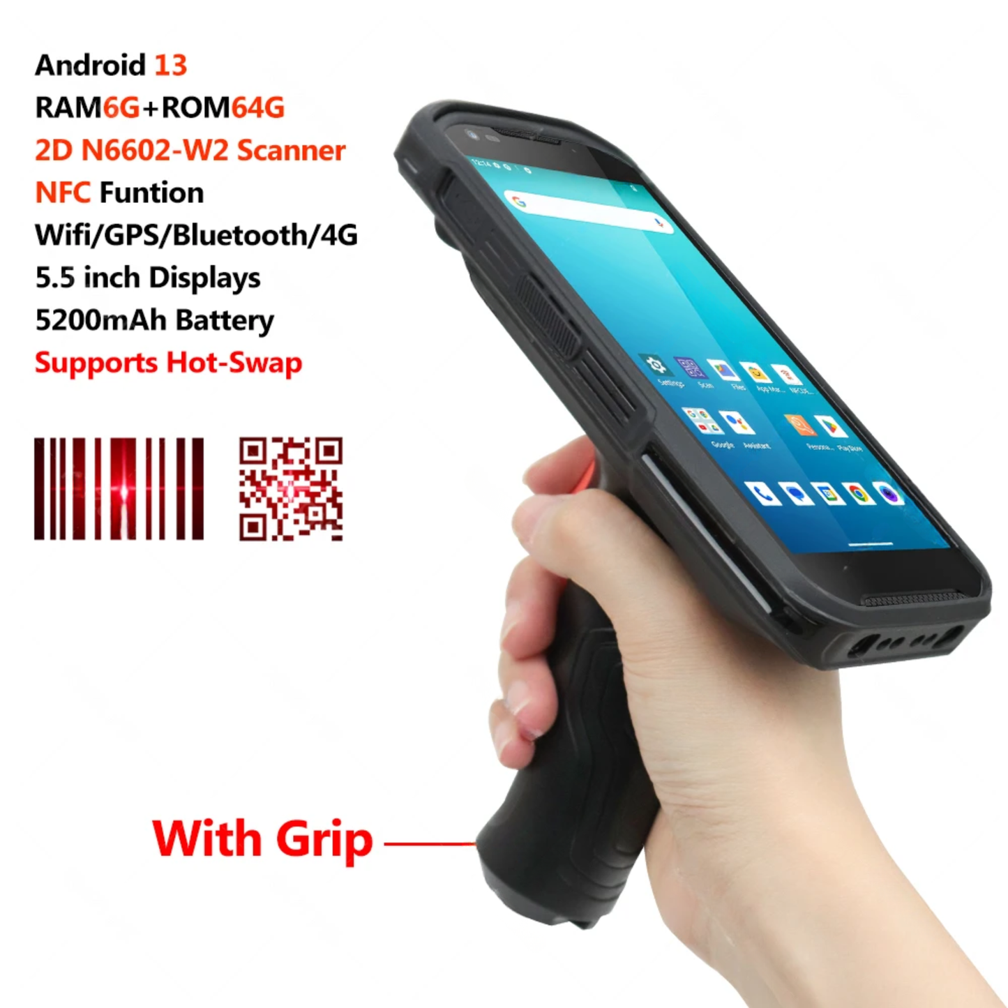 Portable Grip Accessory for 5.5" Android PDA