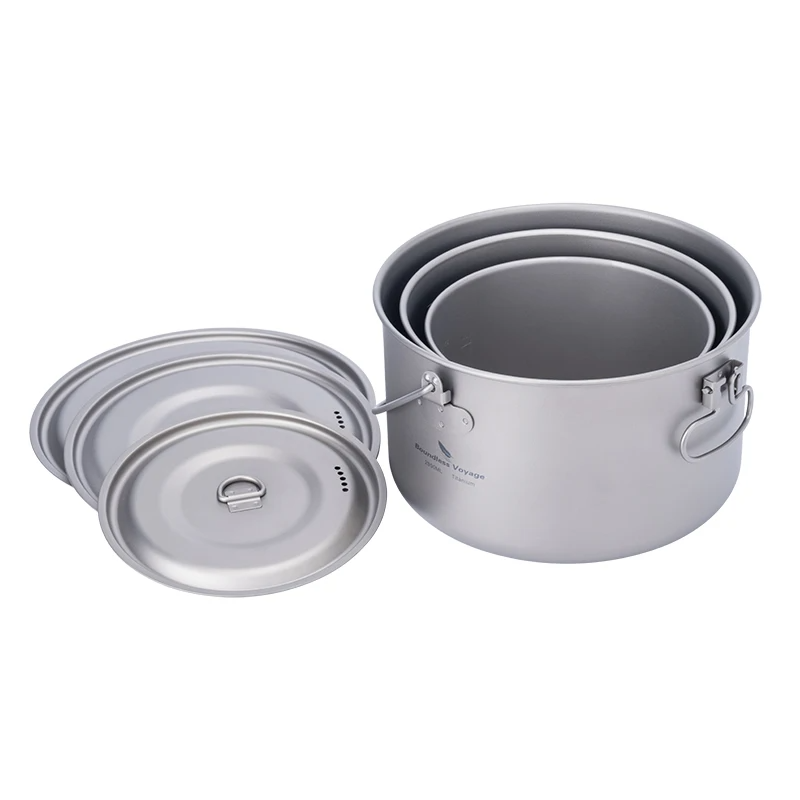 Portable Titanium Cooking Pot Set for Outdoor Camping