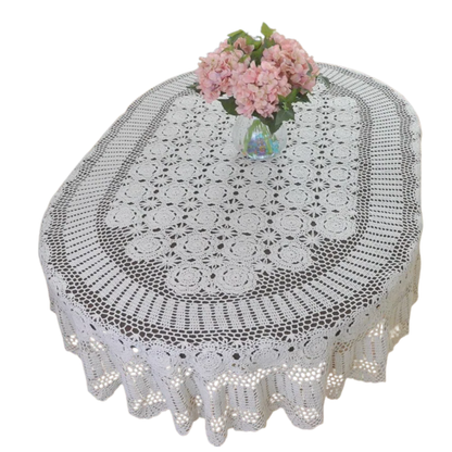Handmade Crochet Dining Table Cover Oval Cotton Lace Tablecloth