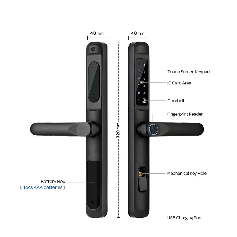 Silver Sliding Smart Door Lock WiFi Fingerprint Code Entry