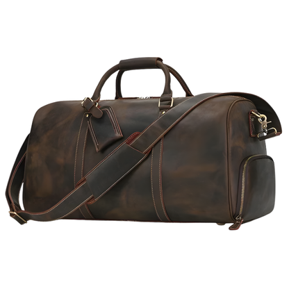 Luxury Leather Carry On Weekend Bag Dark Brown