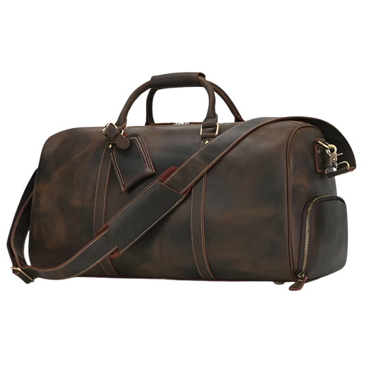 Luxury Leather Carry On Weekend Bag Dark Brown