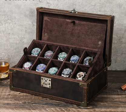 10 Slot Genuine Leather Watch Storage Case