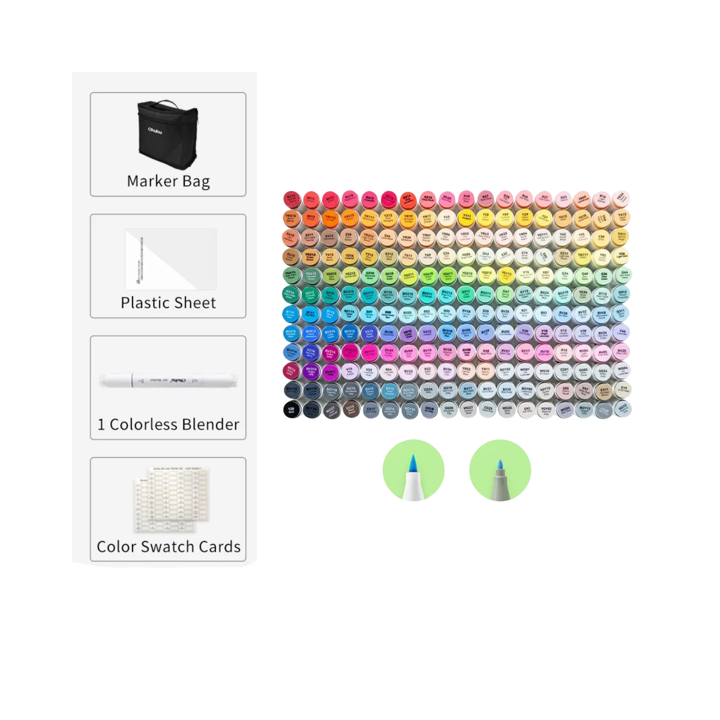 216 Colour Dual Tip Brush Fine Alcohol Markers Set